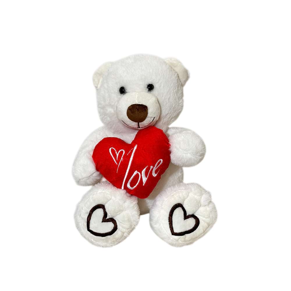 White Teddy With Heart 19cm