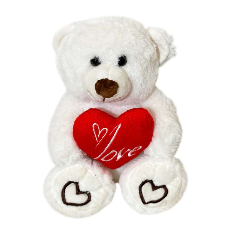 White Teddy With Heart 28cm
